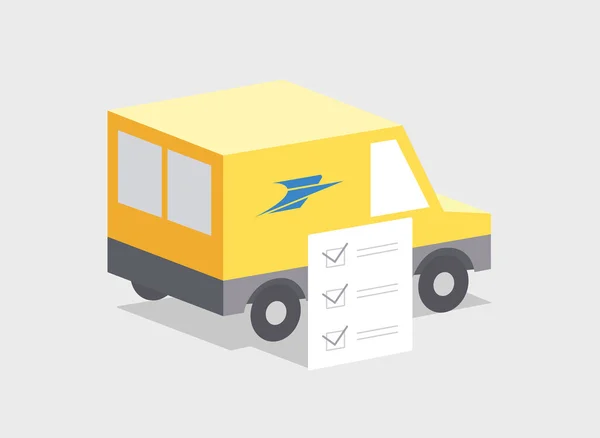 Gele bus van de levering. Verzonden documenten — Stockvector