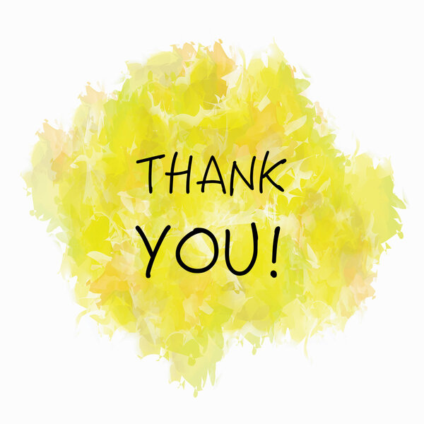 Thank you sign on the watercolor yellow mark
