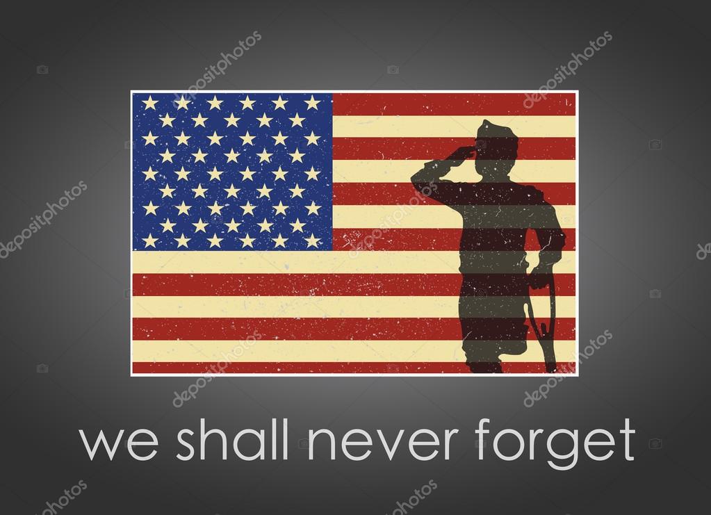 Memorial Day banner with American Flag and soldier on it. American celebration.