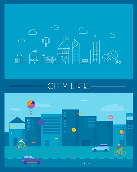 도시 생활 infographic 세트, 블루 플랫 디자인 벡터. — 스톡 벡터