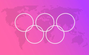 Olimpiyatlar dünya haritası üzerinde oturum açın. Menekşe arka plan. 