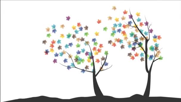 Barevné listy podzimní barvy padající shora se stromem — Stock video