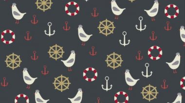 Çapa, martı ve can simidi olan deniz altyapısı