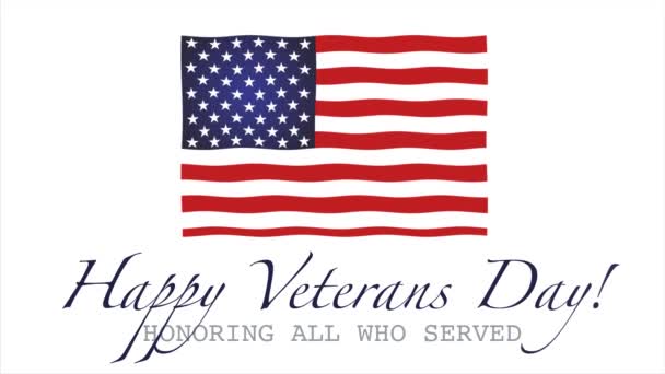 Animasi melambaikan bendera Amerika lebih Happy Veterans Day — Stok Video