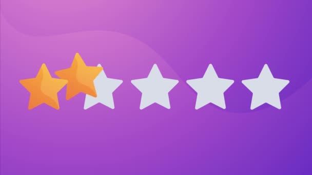 紫の背景に5つ星の評価をアニメーション。サービスの5つ星評価 — ストック動画