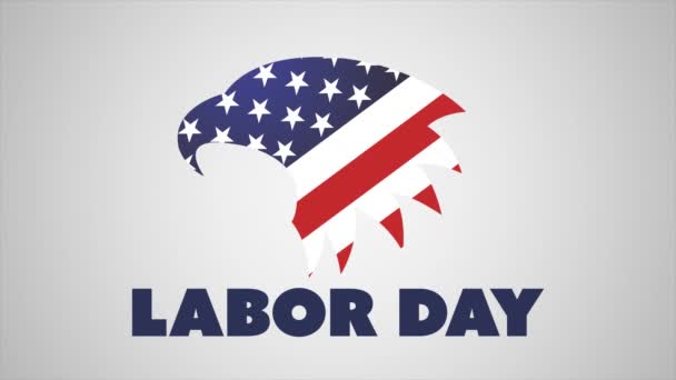 Happy Labor Day spandoek met Eagle op witte achtergrond. 4k animatie — Stockvideo