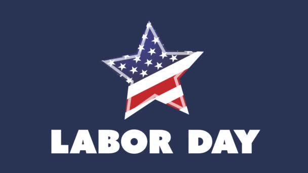 Πανό Labor Day με American STAR σε μπλε φόντο. Κινούμενα σχέδια 4k — Αρχείο Βίντεο