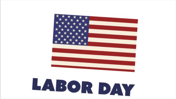 白地にアメリカ国旗が描かれた労働者の日の旗。4kアニメーション — ストック動画
