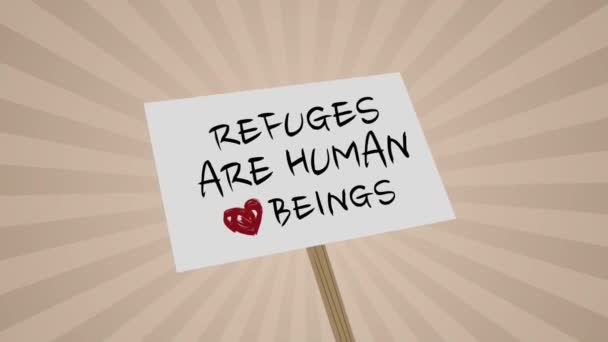 Mülteciler animasyon afişini hoş karşılar. Mültecilerin kabulü — Stok video