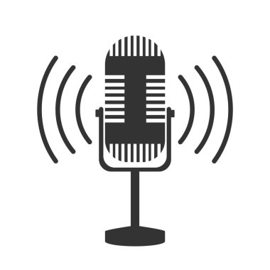Beyaz arkaplanda mikrofon vektör simgesi, kaydediyor