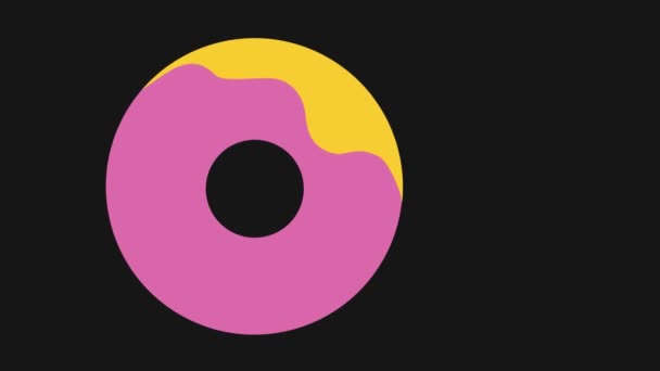 Rosado Donut con icono de esmalte dulce aislado sobre fondo negro. — Vídeo de stock