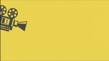 Metin ya da reklam için beyaz arkaplanı olan animasyon zamanı pankartı. Retro kamera.