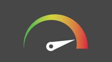 Animasyon hız göstergesi işareti. Düşük seviye simgesi. Düşük risk seviyesi. Siyah üzerine araba hız göstergesi çizgi filmi animasyonu