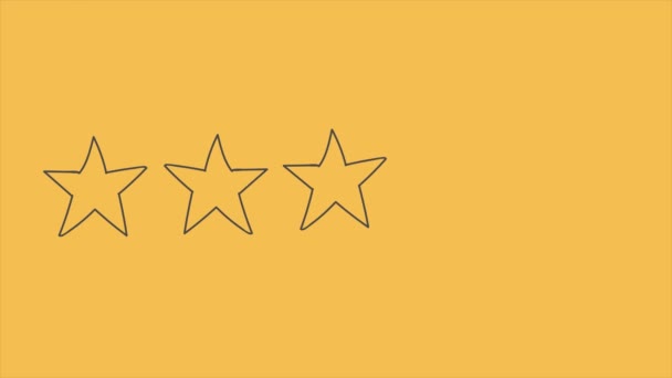 Cinco estrelas de classificação de qualidade do produto animação em amarelo. Desenho de movimento — Vídeo de Stock