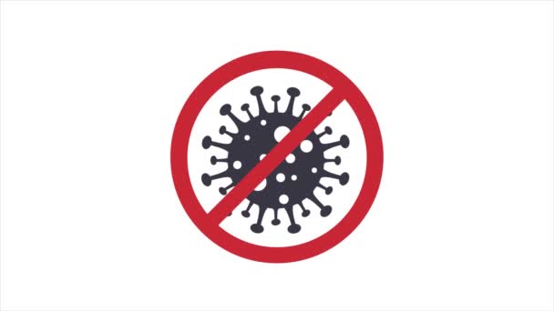 COVID-19 coronavirus κύτταρα σε αφηρημένο στυλ με στοπ. Η επιδημία του ιού στις αρχές του 2020. — Αρχείο Βίντεο
