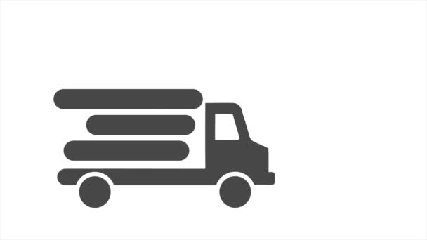 Czarny samochód dostawczy w ikonie linii ruchu na białym tle. Szybka dostawa ciężarówki. animacja graficzna ruchu 4K — Wideo stockowe