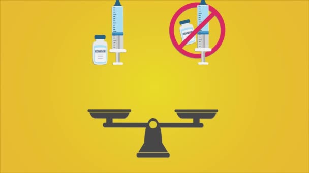 Vaccinationskoncept med skalbalans. Rörelse grafiskt 4k — Stockvideo