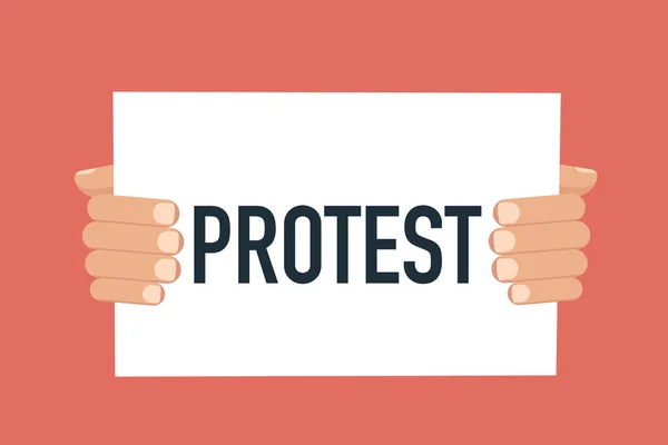 Hände halten Pappkarton mit PROTEST-Zeichen — Stockvektor