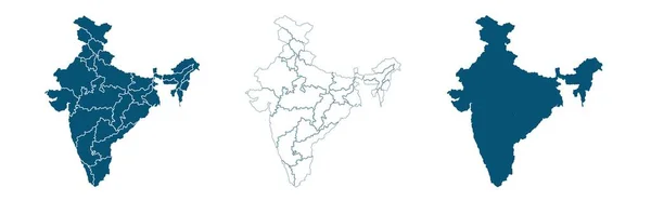 Conjunto de mapas políticos de la India con regiones aisladas en blanco — Archivo Imágenes Vectoriales