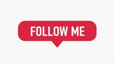 Beni takip edin. Kırmızı düğme beyaz arka planda. Hareket videosu.