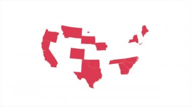 Amerika Birleşik Devletleri haritası farklı eyaletleri gösteriyor. Animasyon ABD