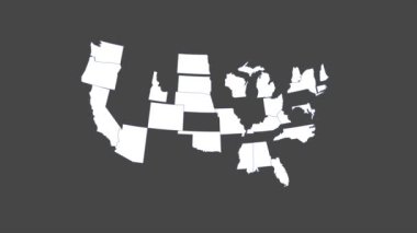 Amerika Birleşik Devletleri haritası gri üzerine izole edilmiş. Animasyon ABD