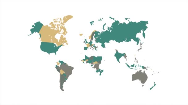 4k animering av världskartan med enskilda länder. — Stockvideo