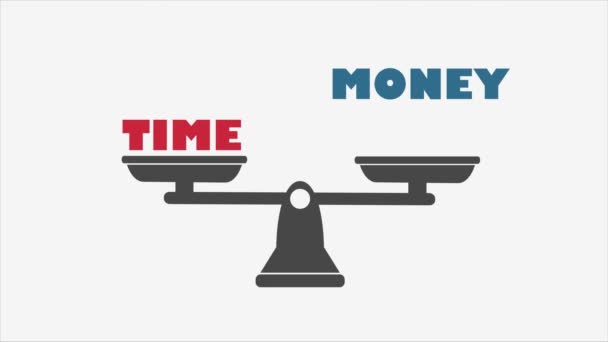 Les mots MONEY et TIME sur les échelles. Temps et argent. Deux mots MONEY et TIME sont pesés — Video