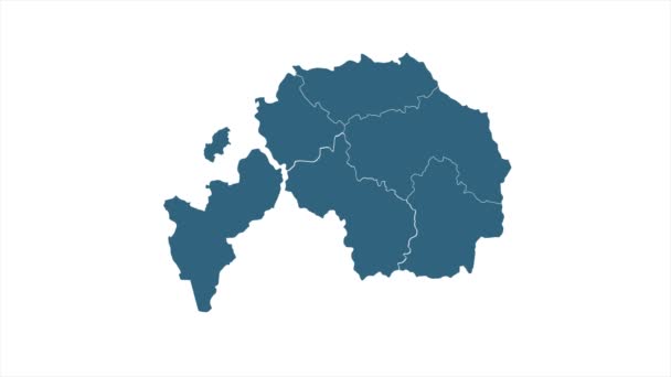 Macedónia animált térkép fehér háttér, Macedónia Térkép vázlat fehér, 4k mozgás