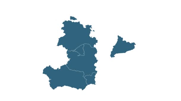 Espagne carte animée en bleu. État frontalier espagnol. Conception de mouvement — Video