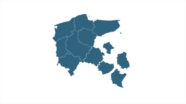 Mapa animado da Polônia com fronteiras nacionais, cidades e rios mais importantes. Desenho de movimento — Vídeo de Stock