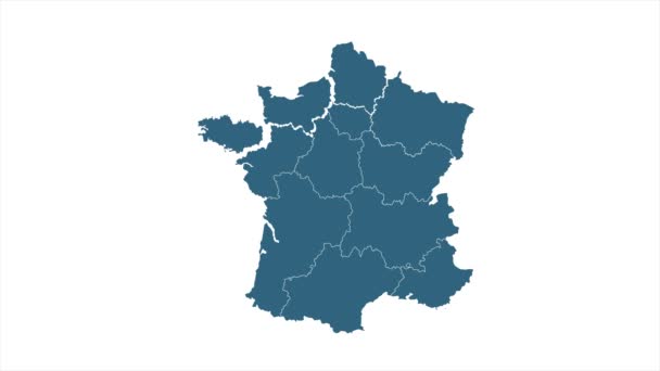 France Carte montrant l'introduction avec de nouvelles régions. 4k animée France carte intro fond — Video