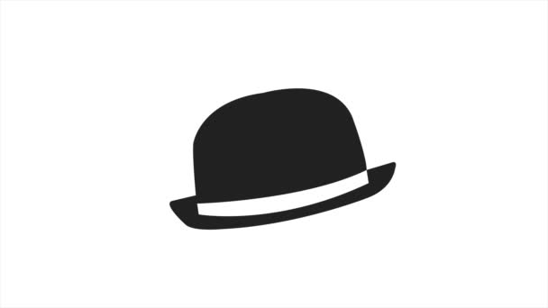 Ícone de chapéu de homem Fedora isolado no fundo branco. Gráfico de movimento de vídeo 4K — Vídeo de Stock