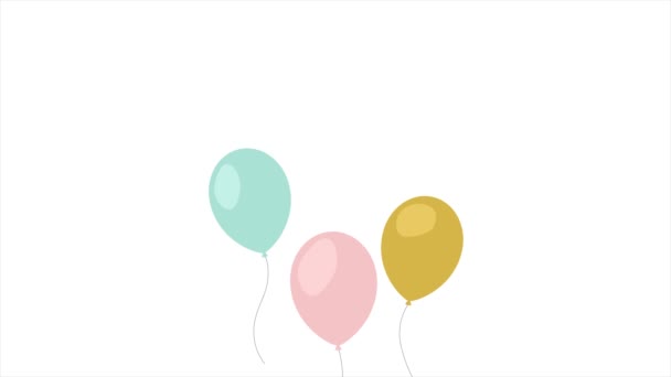 Balões voadores isolados sobre fundo branco 4k animado — Vídeo de Stock