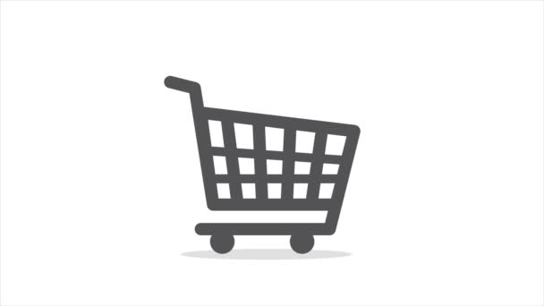 Warenkorb mit Häkchensymbol auf weißem Hintergrund. Supermarkt-Korb mit zugelassenen — Stockvideo