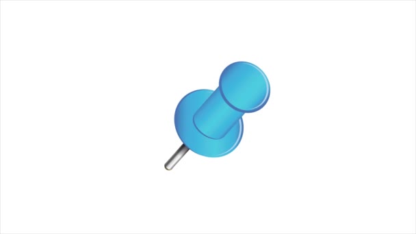 Blue pushpin animated on white. Pin being pinned to blank sheet of paper. — Stock Video