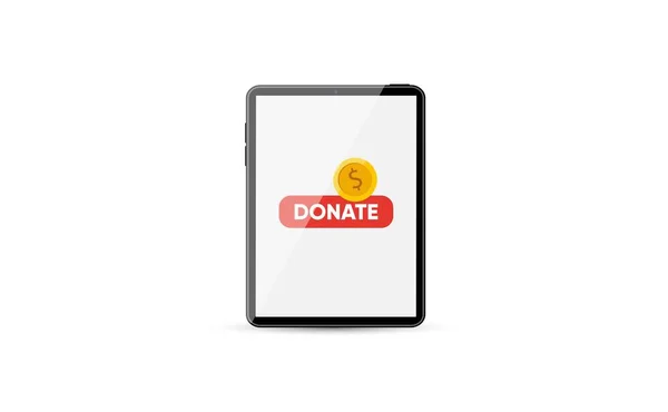 Donate online concept. Smartphone with gold coin and button on Tablet screen. — Stock Vector