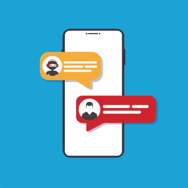 Sanal müşteri desteği sağlayan yapay zeka teknolojisiyle akıllı telefon uygulaması arayüzü üzerinde Chatbot sohbeti