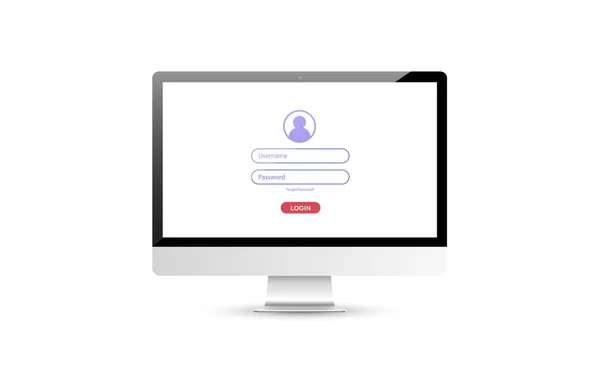 Computer met autorisatie op het scherm, login en wachtwoord van de gebruiker, vectorillustratie — Stockvector