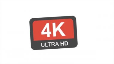 Beyaz arkaplanda 4K çözünürlük kırmızı simgesi. Animasyon ekranı çözünürlüğü. Soyut simge.