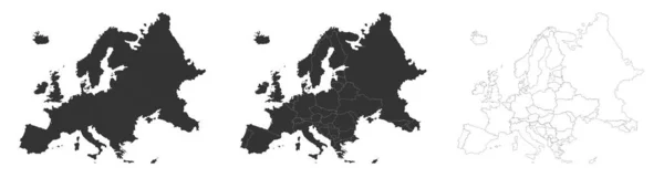 Mapas de Europa con fronteras de país aisladas en blanco. Conjunto de mapas de color gris — Archivo Imágenes Vectoriales