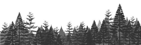 Bezešvé lesní siluety pozadí. Borovice zasazeny. Jedlové stromy krajina. — Stockový vektor