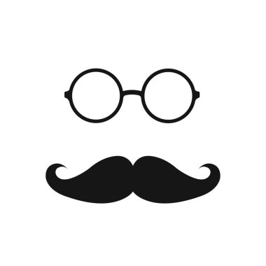 Retro gözlük ve bıyık simgesi beyaza izole edilmiş. Vektör illüstrasyonu