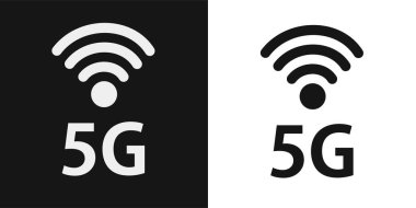 5G ağlı soyut illüstrasyon. Simgeler ayarlandı. Kablosuz mobil telekomünikasyon hizmeti kavramı.
