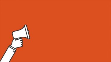 Dükkan şimdi megafonla mesaj atıyor, düz bir şekilde animasyon pankartı. Hareket grafikleri.