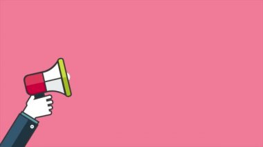 Metni megafonla hazırlayın, düz stil animasyon pankartı. Hareket grafikleri.