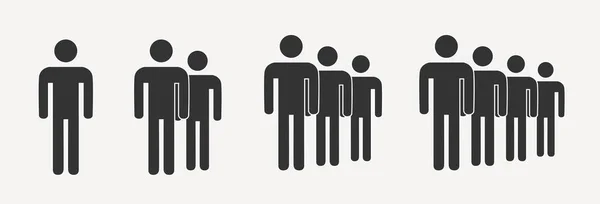 Icono de multitud simple, grupo de personas siluetas de pie en filas conjunto — Vector de stock