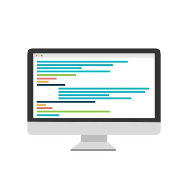 Mavi arkaplanda kod olan bilgisayar. Kodlama kavramı