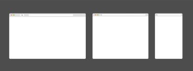 Modern tarayıcı penceresi koyu gri arkaplanda izole edildi. Web pencere ekranı.