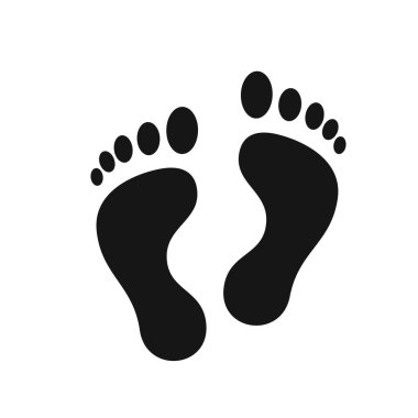 Siyah siluetler beyaz arka planda izole edilmiş ayak izleri. Vektör